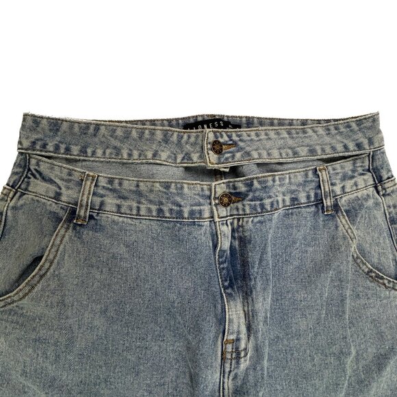 Lioness Double Waist Relaxed Straight Raw Hem Women's size XL Blue Denim Jeans - Picture 2 of 5